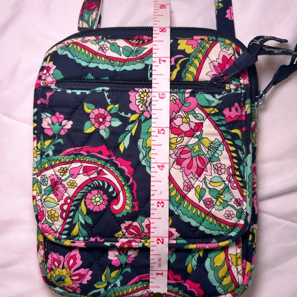 Vera Bradley Navy Floral Paisley Quilted Crossbody with Pink & Green Accents